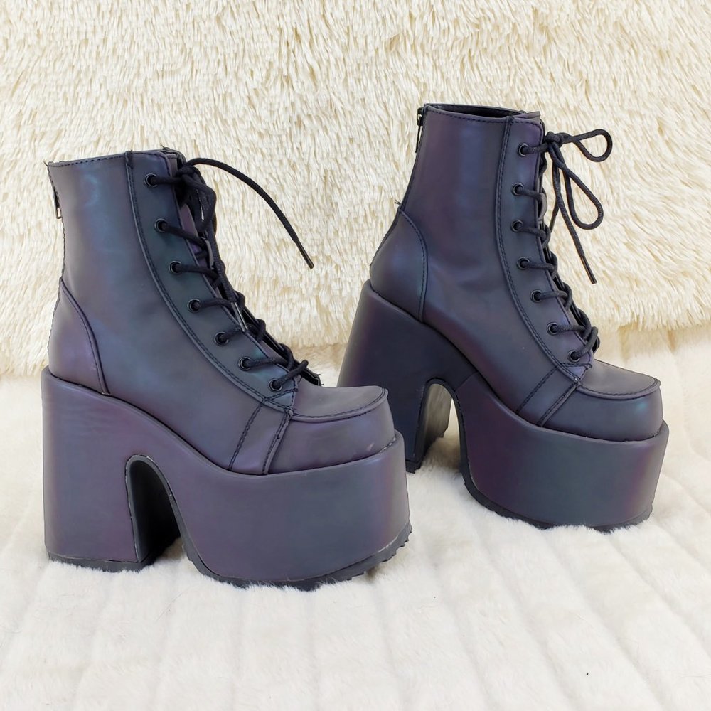 Camel Purple Green Reflective Rave Royalty Festival Platform Ankle Boots - Picture 3 of 15